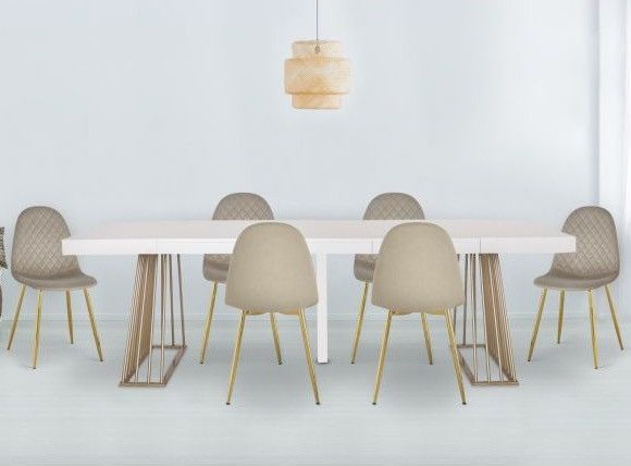 Table extensible bois blanc et pieds métal doré 4 à 10 personnes L 100 à 240 cm Loïs - Photo n°2