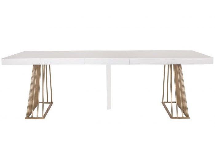 Table extensible bois blanc et pieds métal doré 4 à 10 personnes L 100 à 240 cm Loïs - Photo n°3