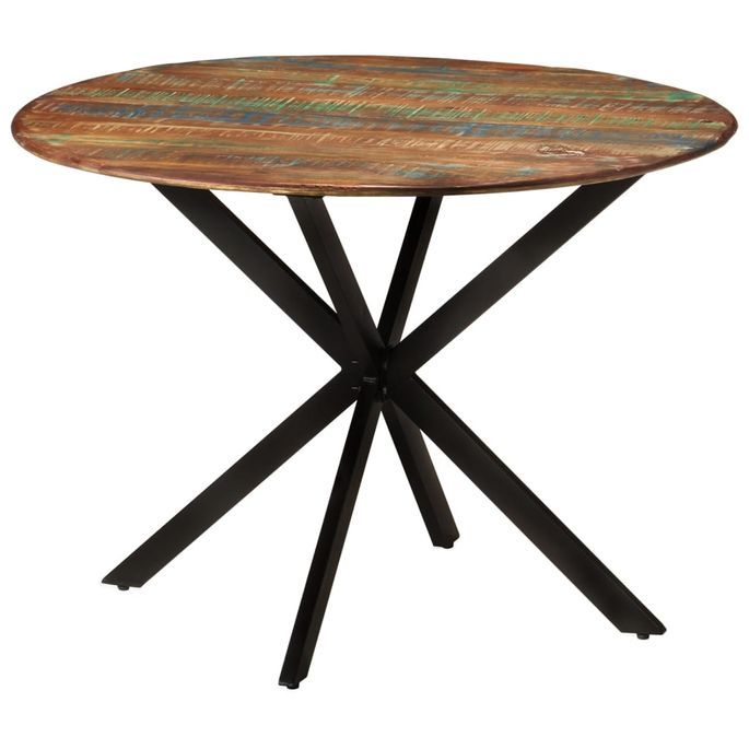 Table à dîner Ø110x78 cm Bois de récupération massif et acier - Photo n°1