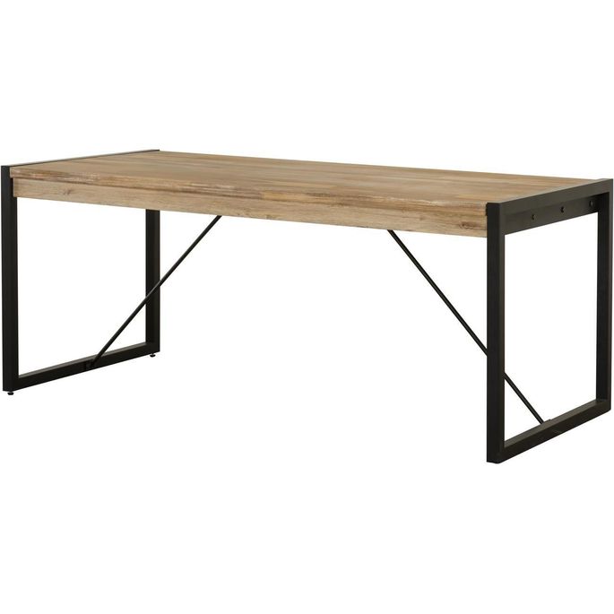 Table à manger 205 cm bois massif acacia et pieds acier noir Zayane - Photo n°3