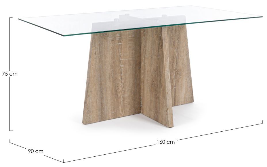 Table à manger 6 places bois naturel et verre trempé Keny 160 cm - Photo n°5