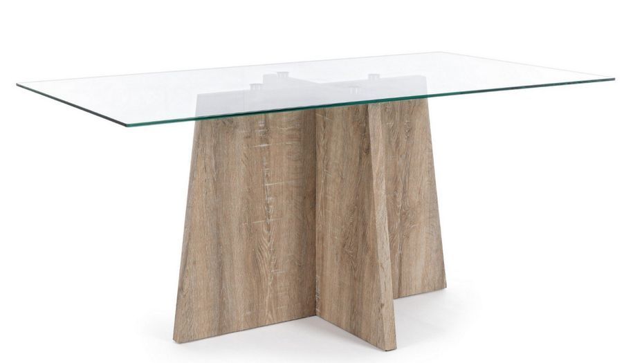 Table à manger 6 places bois naturel et verre trempé Keny 160 cm - Photo n°1