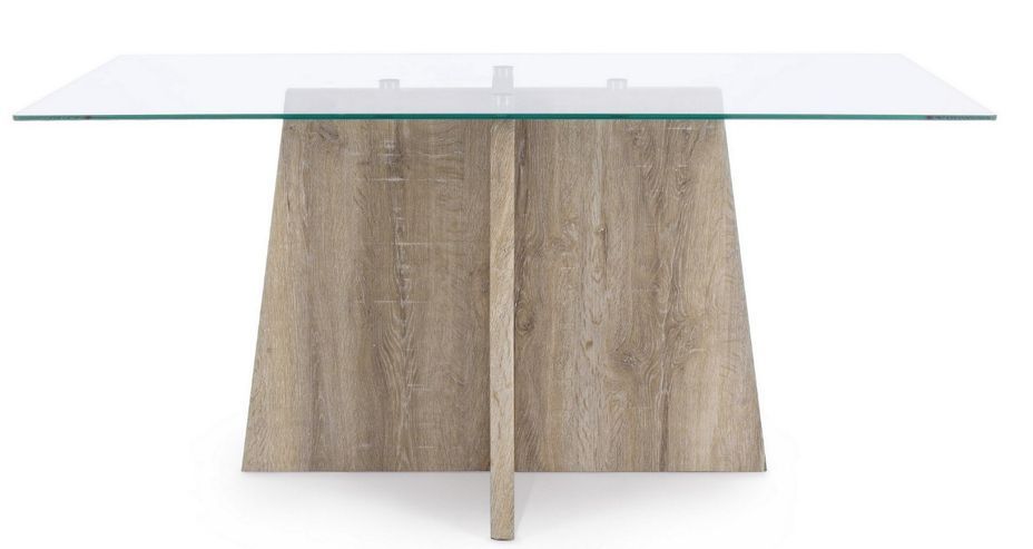 Table à manger 6 places bois naturel et verre trempé Keny 160 cm - Photo n°2