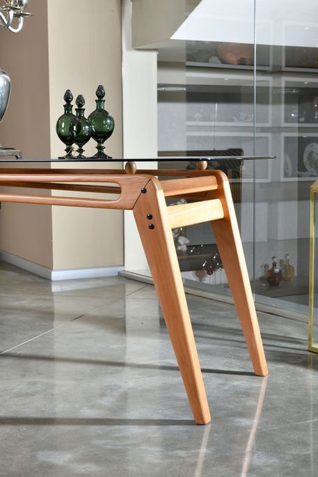 Table à manger bois de chêne et verre trempé noir Karny 160 cm - Photo n°4