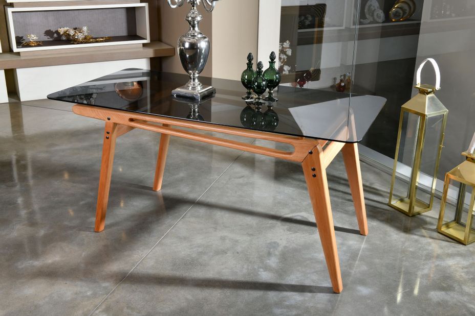 Table à manger bois de chêne et verre trempé noir Karny 160 cm - Photo n°5