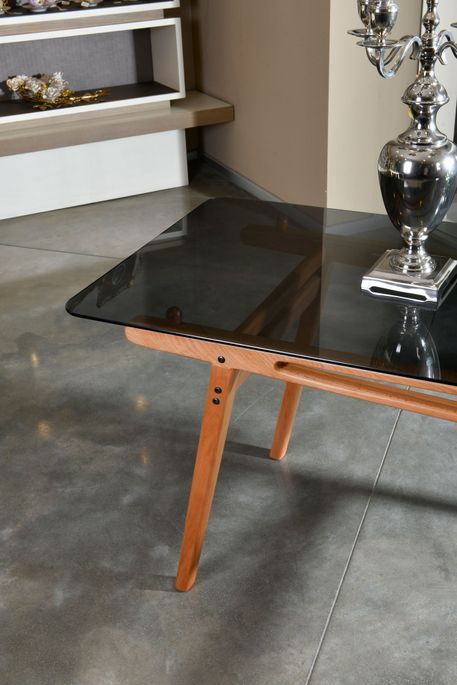 Table à manger bois de chêne et verre trempé noir Karny 160 cm - Photo n°6