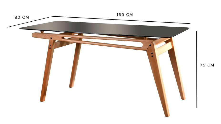 Table à manger bois de chêne et verre trempé noir Karny 160 cm - Photo n°7