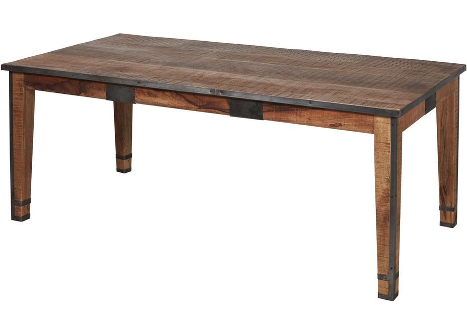 Table à manger bois de manguier marron et métal noir Engal 180 cm - Photo n°1