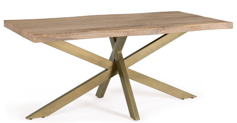 Table à manger bois de manguier naturel et pieds acier laiton mat Jonky 175 cm - Photo n°1