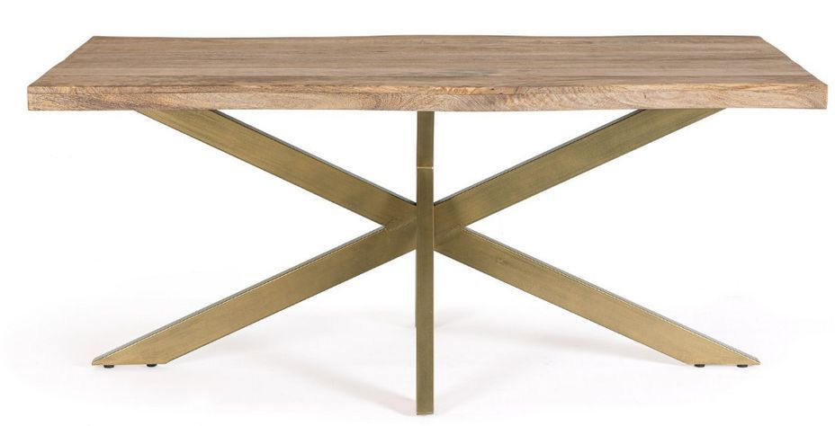 Table à manger bois de manguier naturel et pieds acier laiton mat Jonky 175 cm - Photo n°2