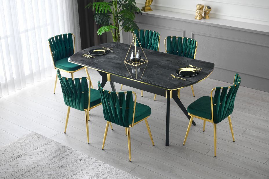 Table à manger bois effet marbre noir Kibona 180 cm - Photo n°2