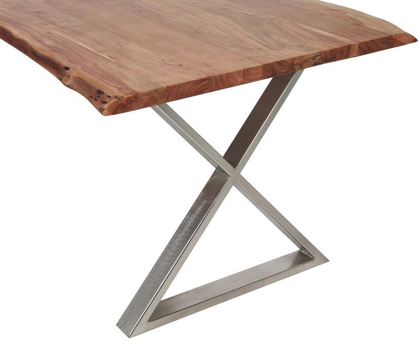 Table à manger bois massif et pieds en croix acier chromé Kiwa 160 cm - Photo n°3