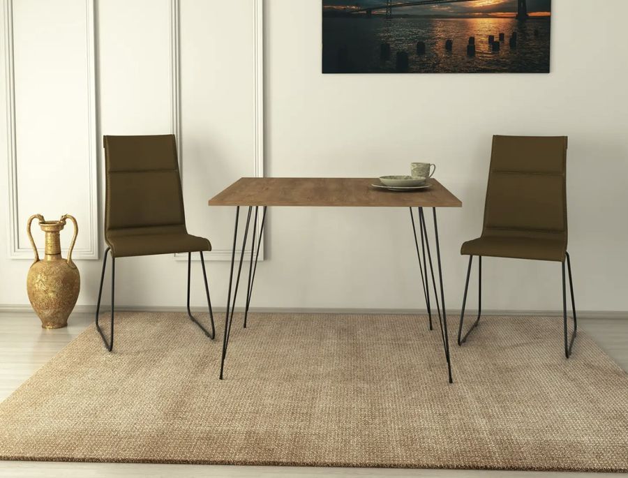 Table à manger carrée bois clair et pieds en forme d'épingles acier noir Kizone 90 cm - Photo n°3