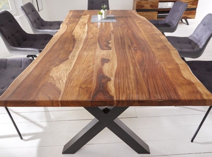 Table à manger en bois massif foncé et pieds métal noir Amazone L 200