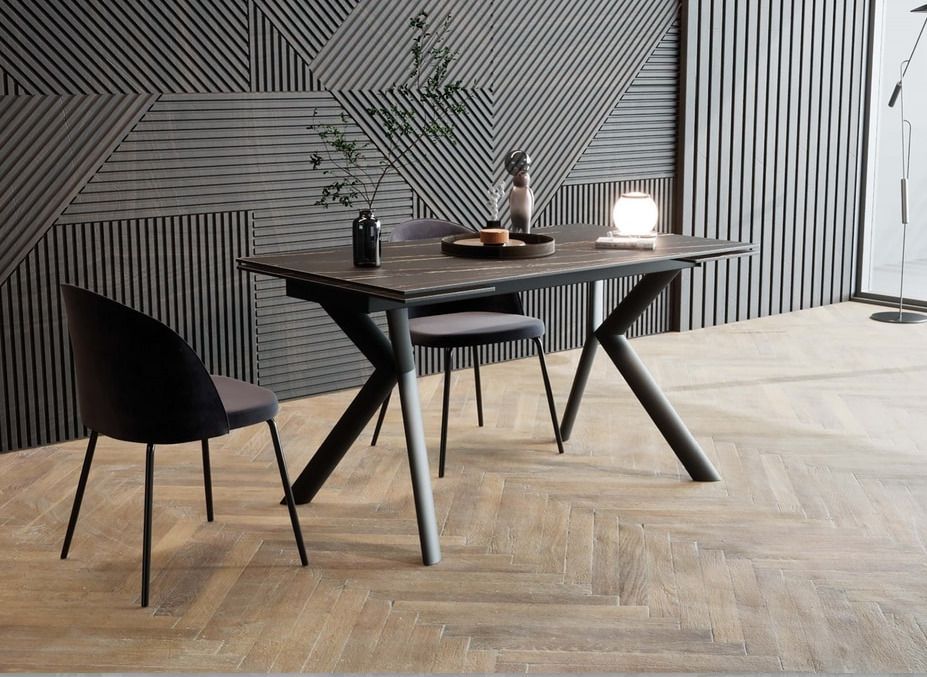 Table à manger extensible 140/200 cm grés céramique marron et acier noir Kouros - Photo n°4