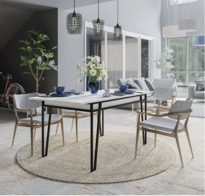 Table à manger extensible blanc et métal noir Kasper 130/170 cm - Photo n°2
