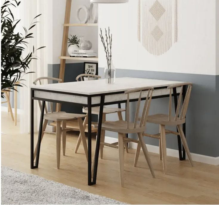 Table à manger extensible blanc et métal noir Kasper 130/170 cm - Photo n°3