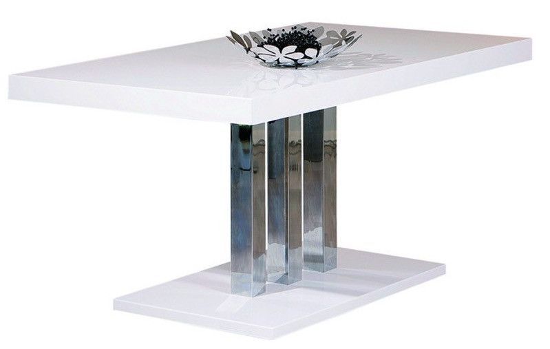 Table à manger laqué blanc et pieds métal chromé Arazzi 160 cm - Photo n°1