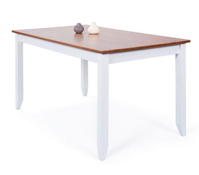 Table à manger pin massif focné et blanc Campanou 160 cm - Photo n°3