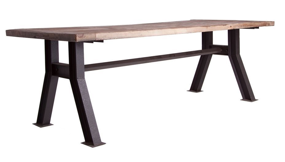 Table à manger pin massif recyclé foncé et métal noir Vinka 240 cm - Photo n°1