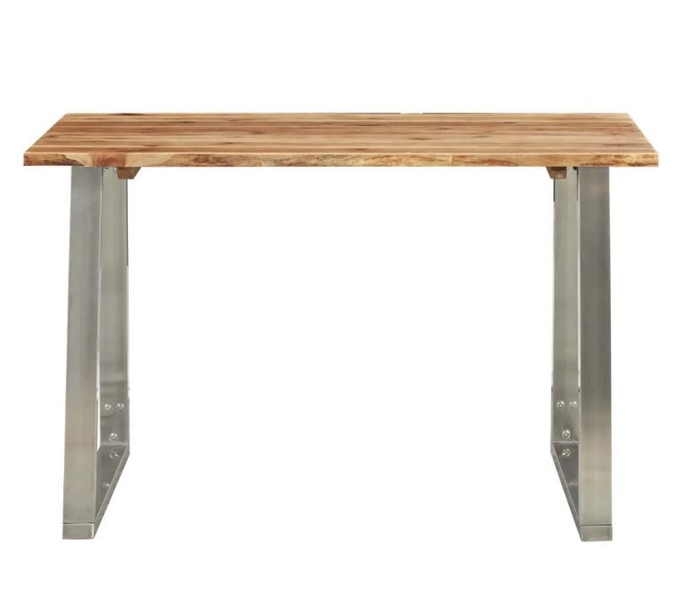 Table à manger rectangulaire acacia massif clair et métal gris Miji 120 - Photo n°2