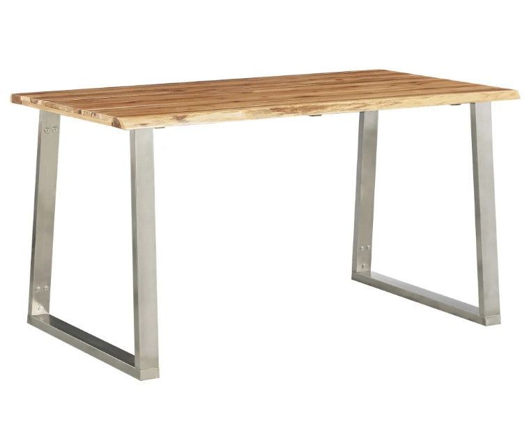 Table à manger rectangulaire acacia massif clair et métal gris Miji L 140 - Photo n°1