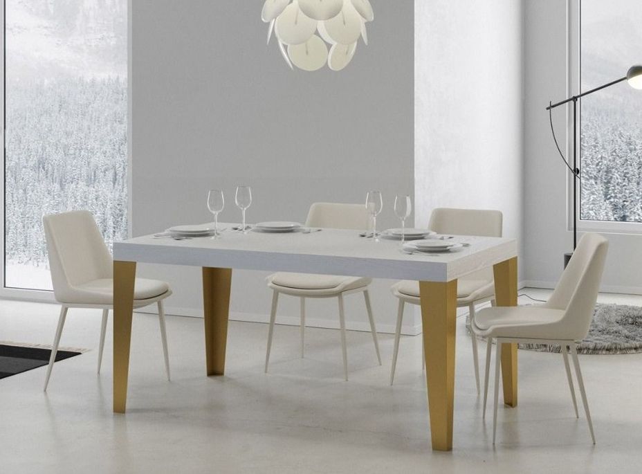 Table à manger rectangulaire frêne blanc et pieds métal doré Faye 180 cm - Photo n°1