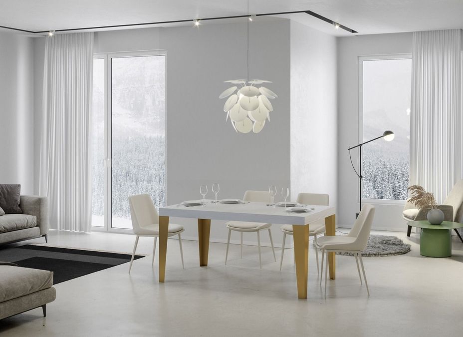 Table à manger rectangulaire frêne blanc et pieds métal doré Faye 180 cm - Photo n°2