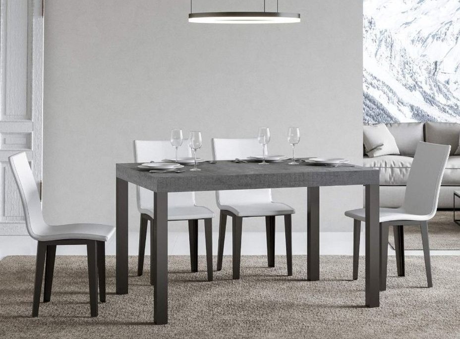 Table à manger rectangulaire gris béton et métal anthracite Evy 130 cm - Photo n°2