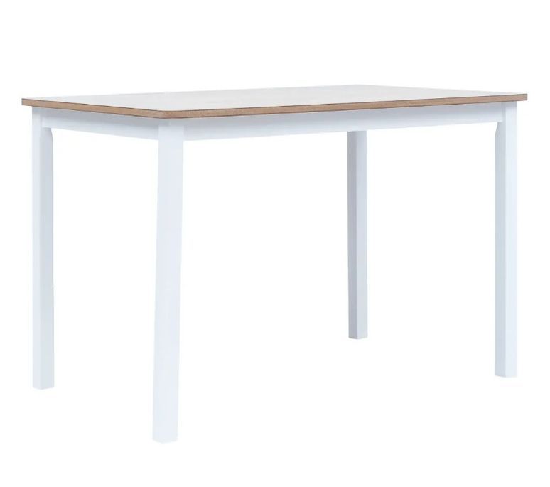 Table à manger rectangulaire hévéa clair et blanc Nyca - Photo n°1