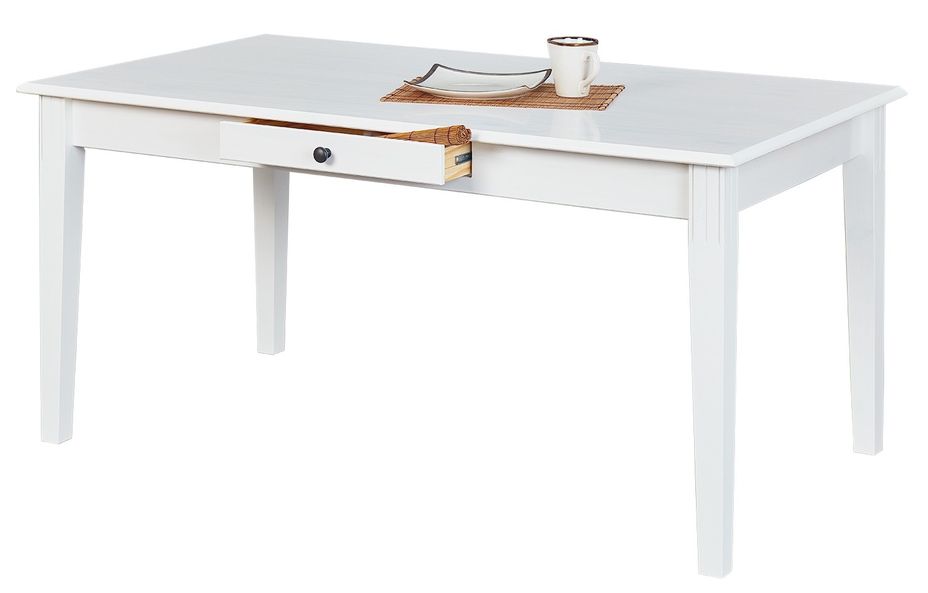 Table à manger rectangulaire pin massif vernis blanc Campanou 160 cm - Photo n°2