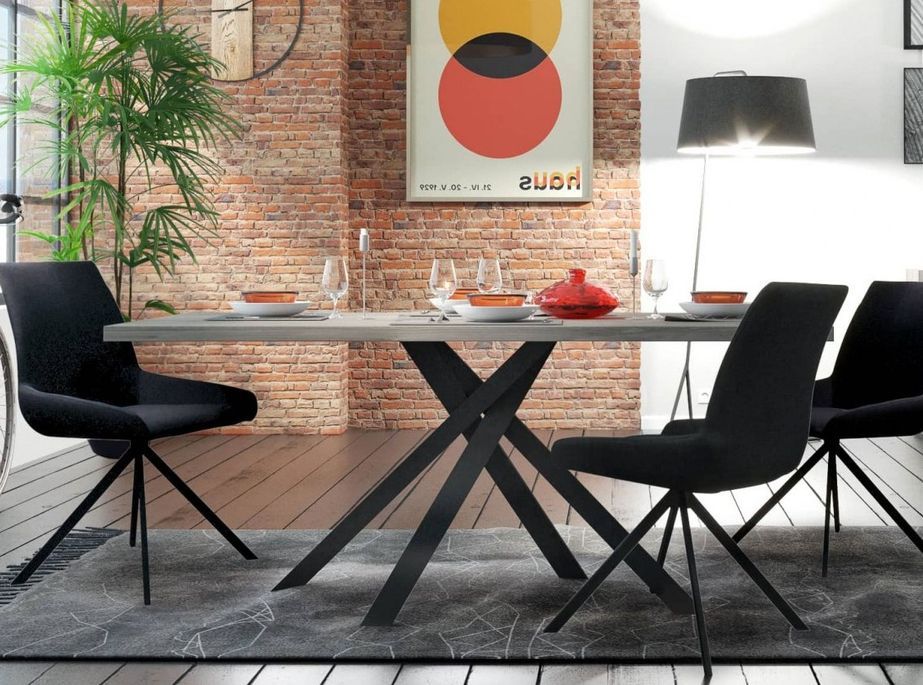 Table à manger rectangulaire style vintage bois clair et acier noir Naples 180 cm - Photo n°2