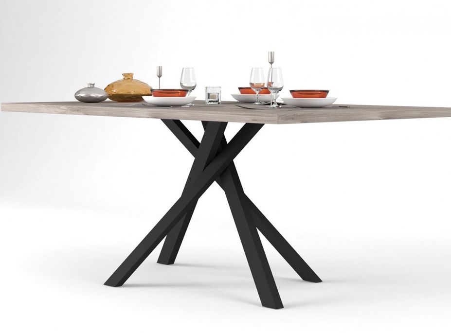 Table à manger rectangulaire style vintage bois clair et acier noir Naples 180 cm - Photo n°3