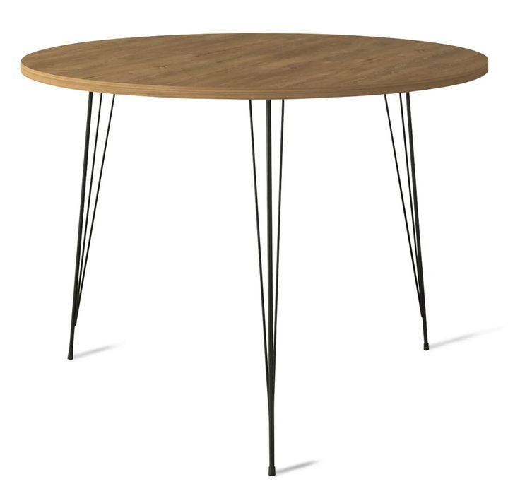 Table à manger ronde bois clair et pieds en forme d'épingles acier noir Kizone 90 cm - Photo n°1