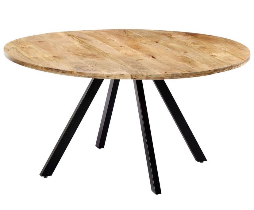 Table à manger ronde bois de manguier et fer noir Fog 150 cm - Photo n°1