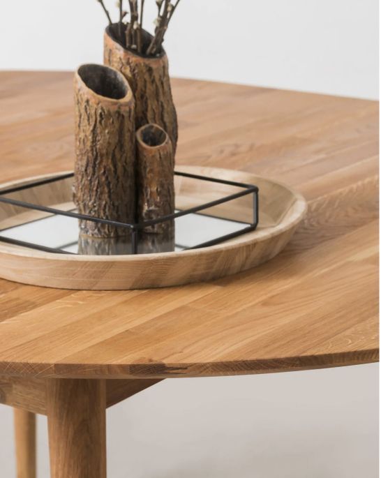 Table à manger ronde extensible 100 à 130 cm en bois de chêne massif Kundy - Photo n°8