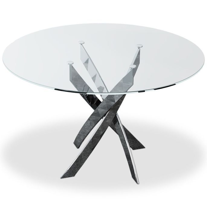 Table à manger ronde verre et pieds en métal chromé Xisor D 120 cm - Photo n°1