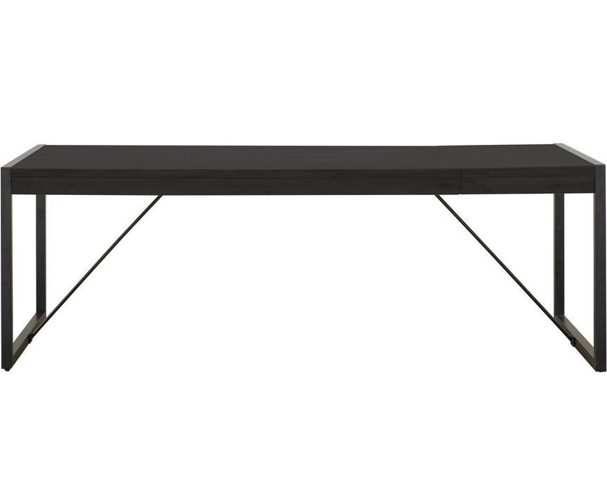 Table à rallonge 180/230 cm 10 places bois massif noir vintage et pieds acier noir Zayane - Photo n°1