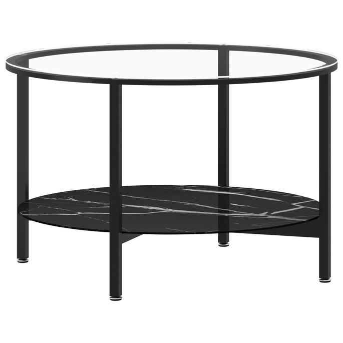 Table à thé Noir et marbre noir 70 cm Verre trempé - Photo n°1