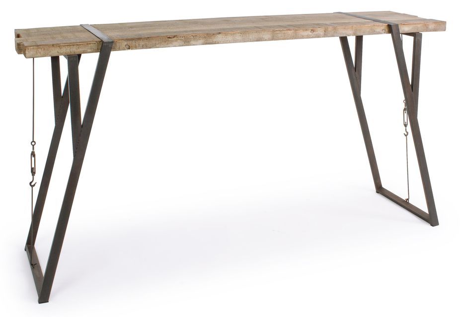 Table bar en bois de sapin et pieds acier Bibo L 200 cm - Photo n°1