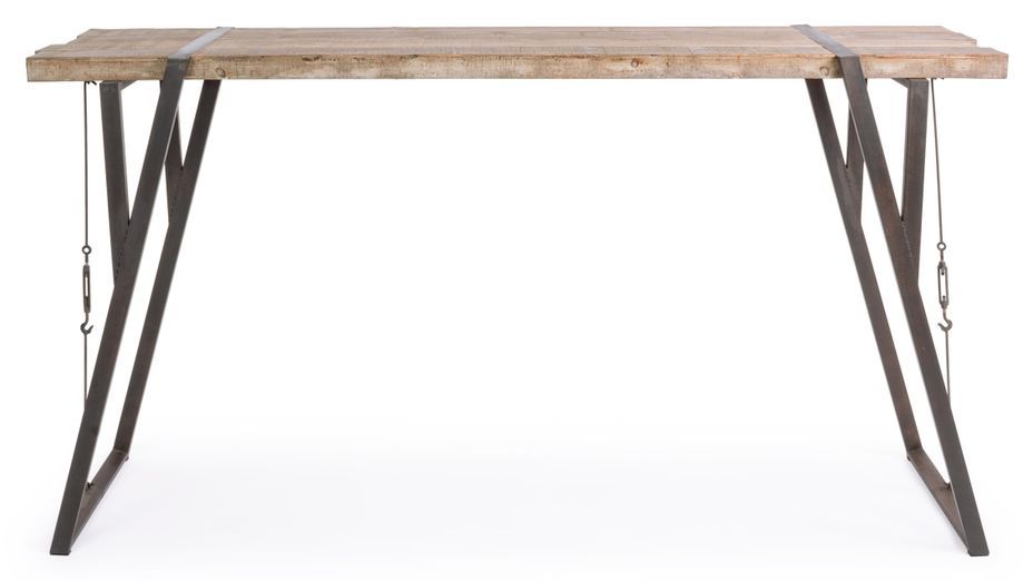 Table bar en bois de sapin et pieds acier Bibo L 200 cm - Photo n°2