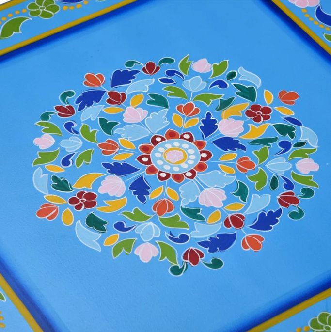 Table basse carrée orientale manguier massif bleu turquoise Pinkie - Photo n°5