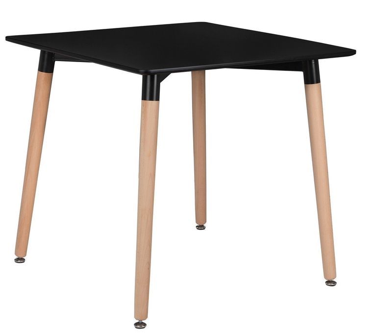 Table carrée 80 cm noir brillant et pieds bois naturel Welly - Photo n°1