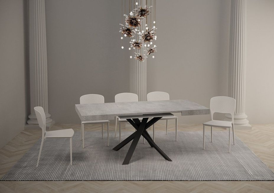 Table carrée 90x90 cm extensible 90 à 184 cm gris ciment et pieds arrondis entrelacés anthracite Karzy - Photo n°2