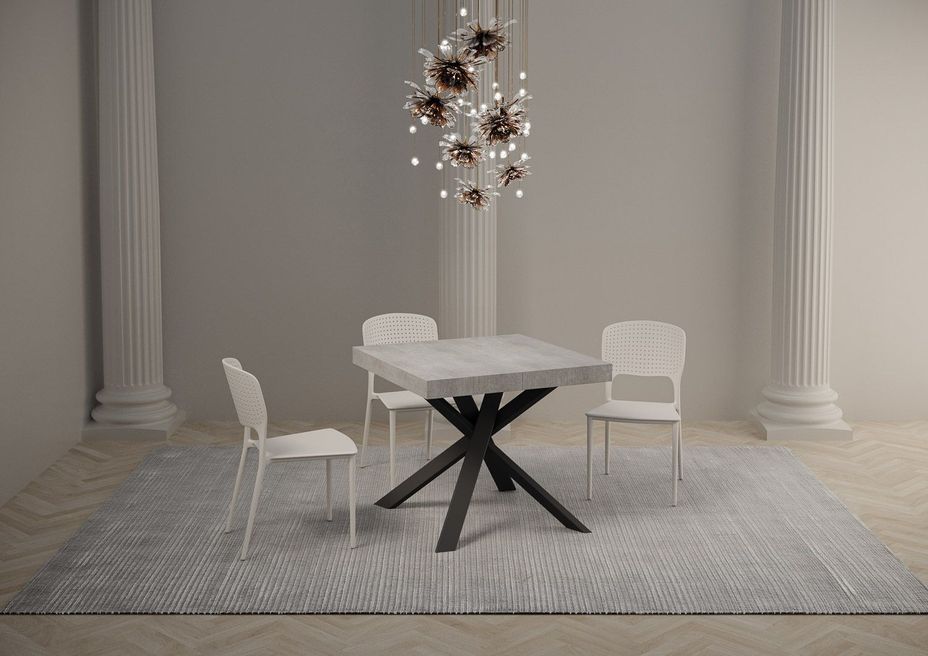 Table carrée 90x90 cm extensible 90 à 184 cm gris ciment et pieds arrondis entrelacés anthracite Karzy - Photo n°3