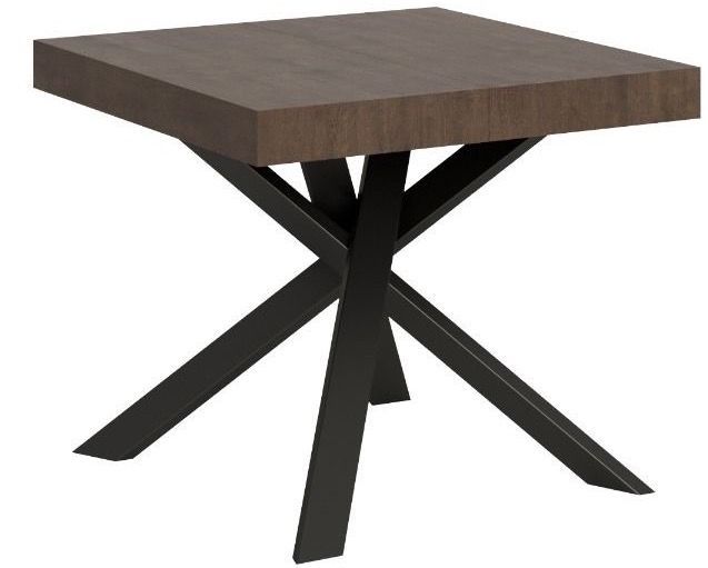 Table carrée 90x90 cm extensible 90 à 184 cm marron et pieds arrondis entrelacés anthracite Karzy - Photo n°1