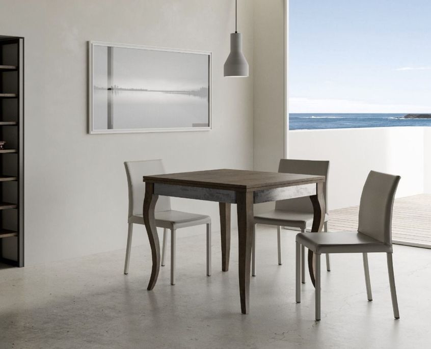Table carrée extensible 4 à 6 personnes L 90 à 180 cm bois foncé et métal gris Odeza - Photo n°2