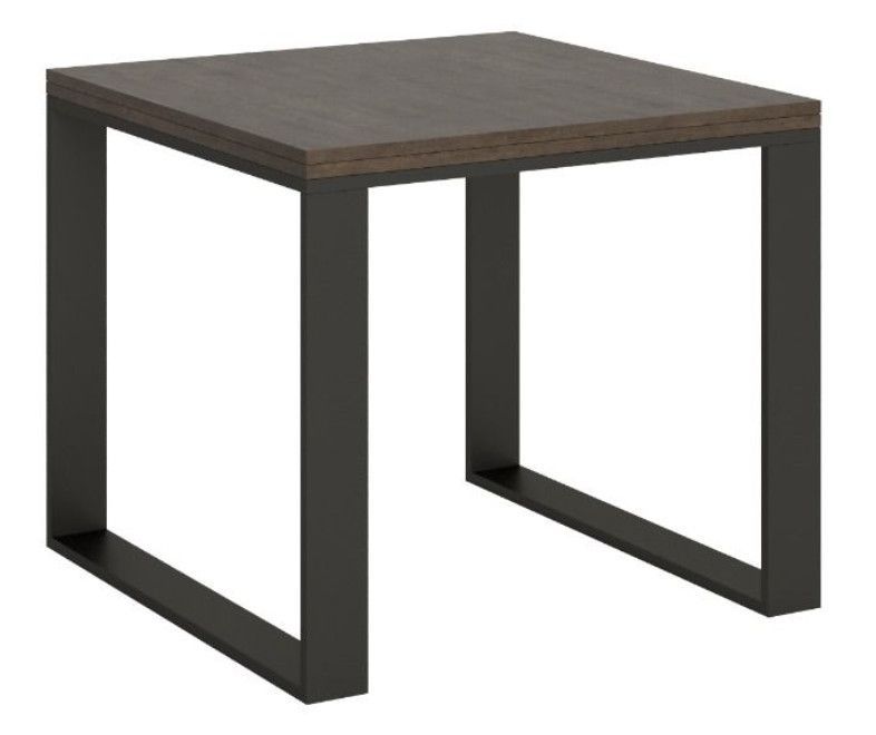 Table carrée extensible 4 à 6 places L 90 à 180 cm bois foncé avec cadre et pieds métal anthracite Likro - Photo n°3