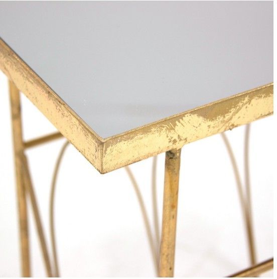 Table d'appoint art déco métal doré et plateau miroir Fidel - Photo n°2