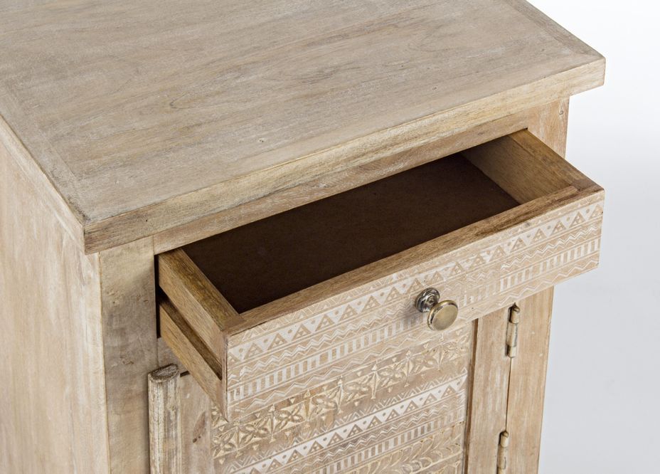 Table d'appoint bois de manguier clair avec décorations incrustées fait main Mabel 44 cm - Photo n°7